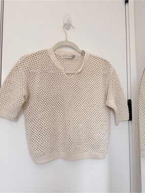 Vintage 90s ✨ Chaus Crochet Short Sleeve Sweater in Cream